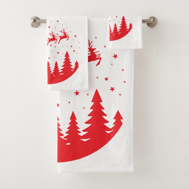 Santa Sleigh and Reindeer Flying Over Treetops Red (En situation)