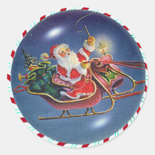 SANTA, SLEIGH & CANDY CANE WREATH by SHARON SHARPE Runder Aufkleber