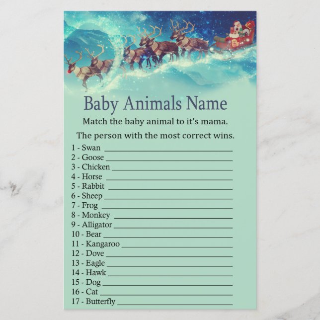 Santa Sleigh Christmas Baby Animes Name Game (Vorderseite)