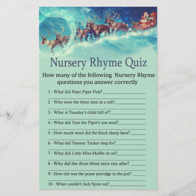 Santa Sleigh Christmas Kinderzimmer Rhyme Quiz (Vorderseite)