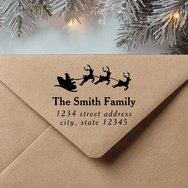 Santa Sleigh Christmas Return Address Gummistempel (Von Creator hochgeladen)