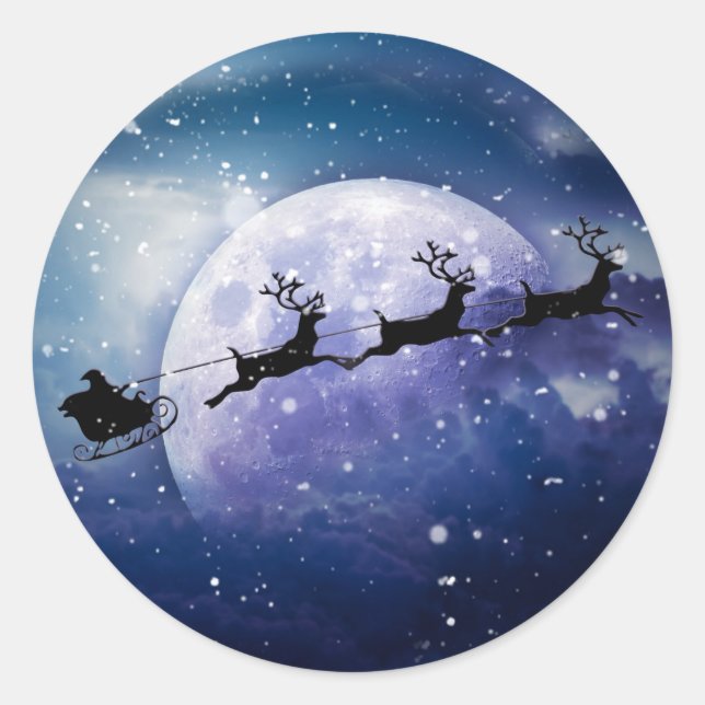 Santa Sleigh | Fantasy Galaxy Weihnachtsabend Himm Runder Aufkleber (Vorderseite)
