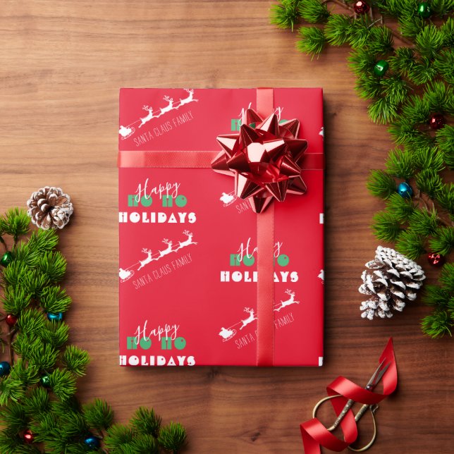 Santa Sleigh Holiday Red Wrapping Paper Geschenkpapier (Feiertagsgeschenk)