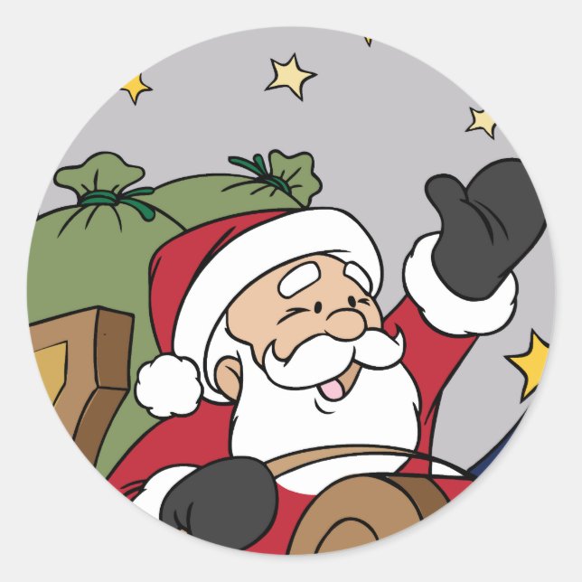 Santa Sleigh Illustration Frohe Weihnachten Runder Aufkleber (Vorderseite)