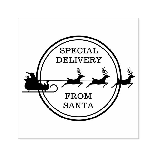 Santa Sleigh mit Rentier - Sonderlieferung Gummistempel (Prägung)