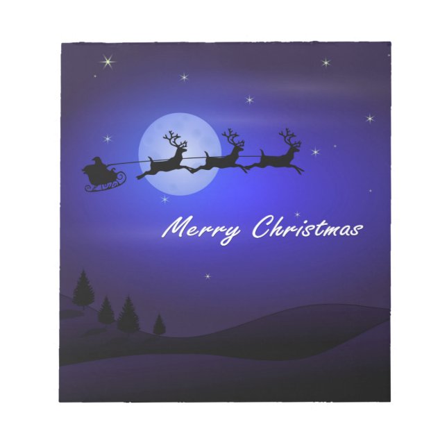 Santa Sleigh Moon Frohe Weihnachten Notizblock (Vorderseite)