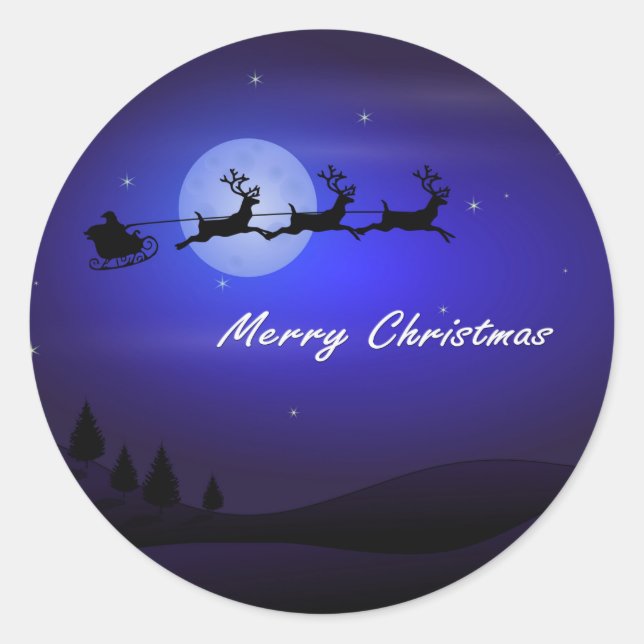 Santa Sleigh Moon Frohe Weihnachten Runder Aufkleber (Vorderseite)