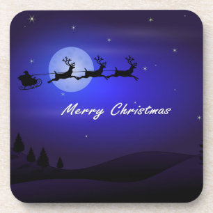 Santa Sleigh Moon Frohe Weihnachten Untersetzer