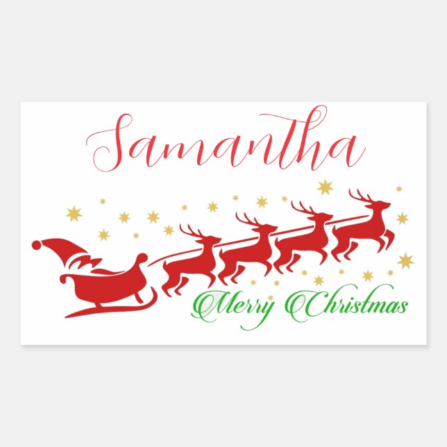 Santa sleigh rechteckiger aufkleber (Vorderseite)