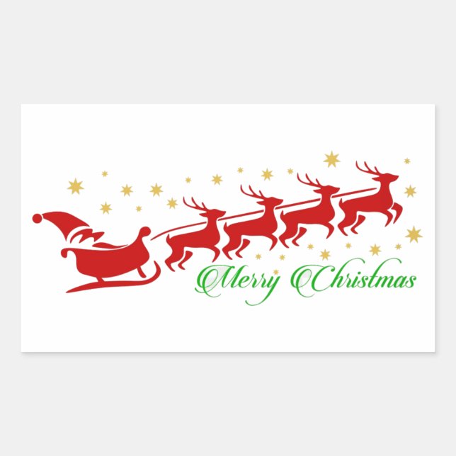 Santa sleigh rechteckiger aufkleber (Vorderseite)