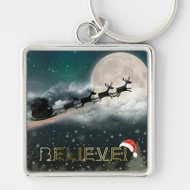 Santa Sleigh Reindeer Christmas Button Schlüsselan Schlüsselanhänger (Vorne)