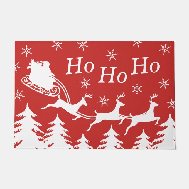 Santa Sleigh & Reindeer Ho Ho Ho Weihnachten Fußmatte (Vorderseite)