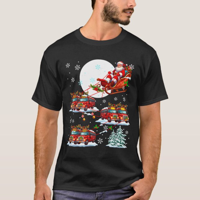 Santa Sleigh Reindeer School Buses Matching Driver T-Shirt (Vorderseite)