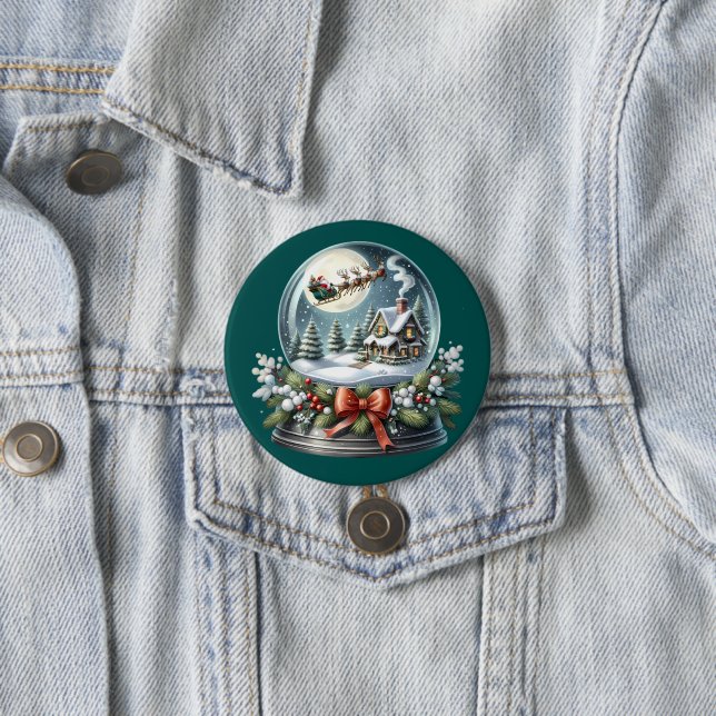 Santa Sleigh Reiten im Snow Globe Wonderland Button (Beispiel)