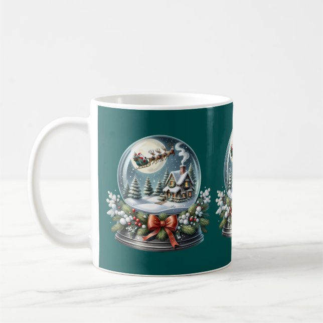 Santa Sleigh Reiten im Snow Globe Wonderland Kaffeetasse (Links)
