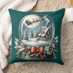 Santa Sleigh Reiten im Snow Globe Wonderland Kissen
