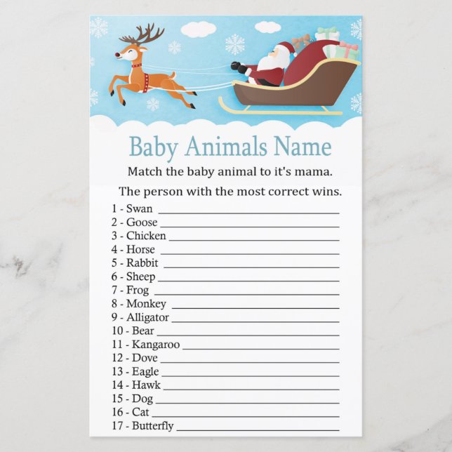 Santa Sleigh Rentier Baby Animals Name Game (Vorderseite)