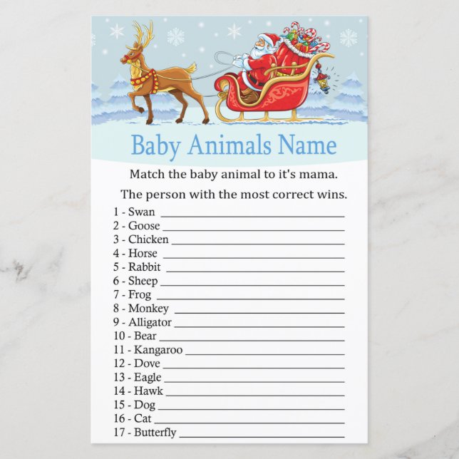 Santa Sleigh Rentier Baby Animals Name Game (Vorderseite)
