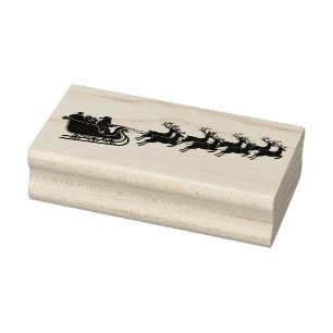 Santa, Sleigh, Rentier fliegen Nachthimmel Gummistempel