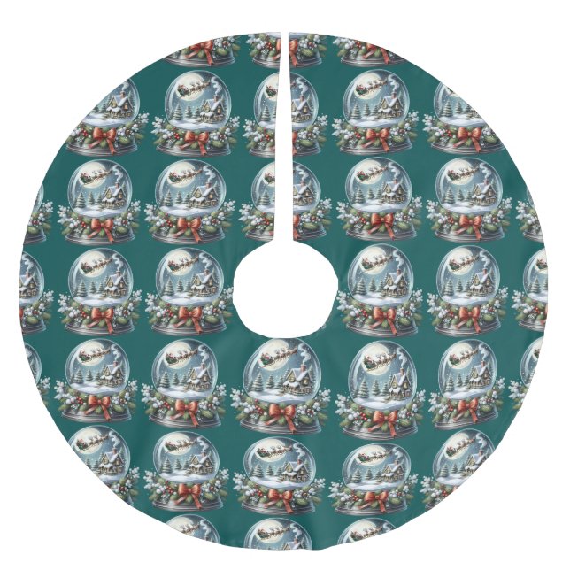 Santa Sleigh Ride in Snow Globe Wonderland Polyester Weihnachtsbaumdecke (Vorderseite)