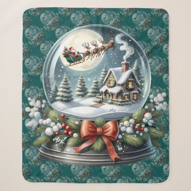 Santa Sleigh Ride in Snow Globe Wonderland Sherpadecke (Vorderseite)