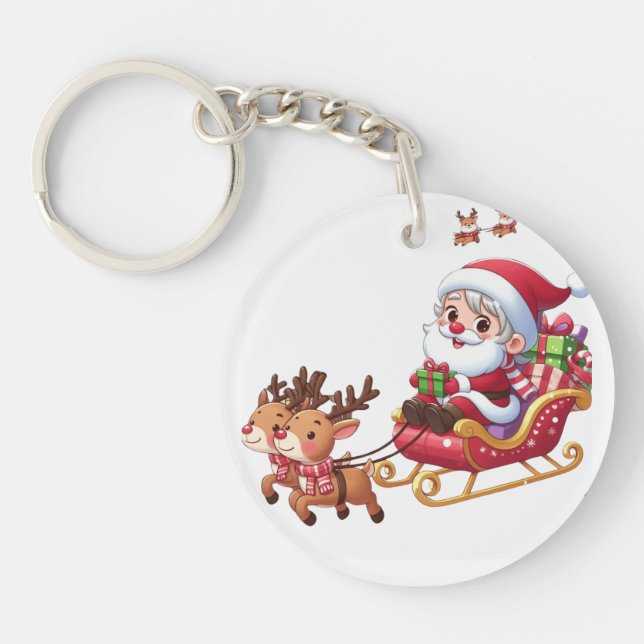 Santa Sleigh Ride Weihnachtsgeschenk für Kinder Schlüsselanhänger (Vorderseite)