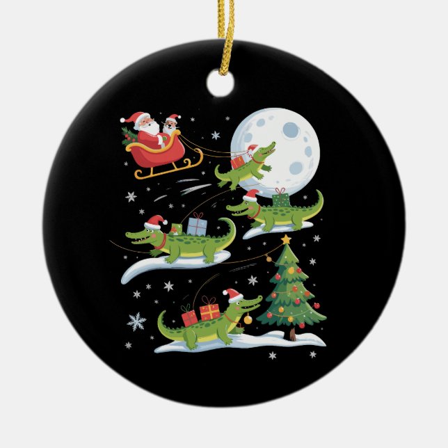 Santa Sleigh Riding Alligator Christmas Funny Xmas Keramik Ornament (Vorne)