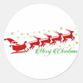 Santa sleigh runder aufkleber