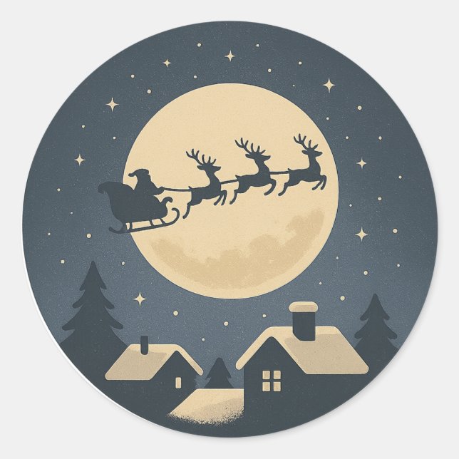 Santa Sleigh Runder Aufkleber (Vorderseite)
