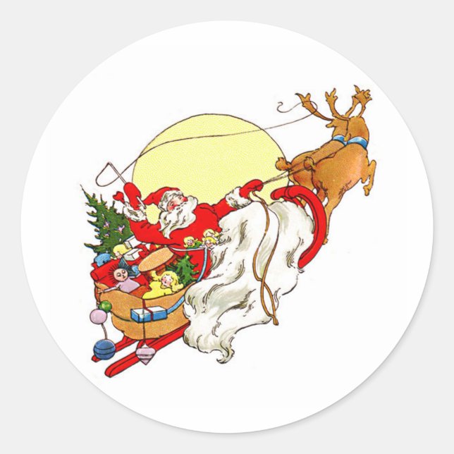 Santa Sleigh Runder Aufkleber (Vorderseite)