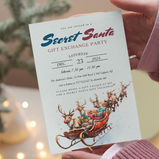 Santa Sleigh Secret Weihnachts-Party Einladung (Von Creator hochgeladen)