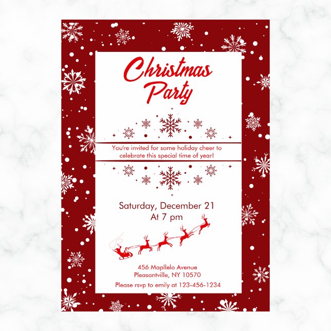 Santa Sleigh & Snowflakes Weihnachten Party Einladung (Von Creator hochgeladen)