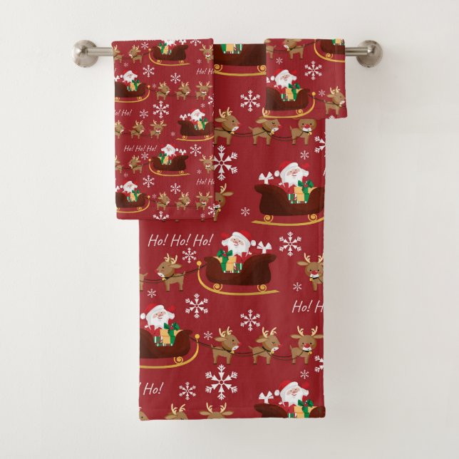 Santa, Sleigh und Rentier Badhandtuch Set (Insitu)