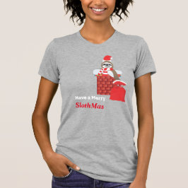 Santa Sloth geht mit Geschenken den Schornstein hi T-Shirt
