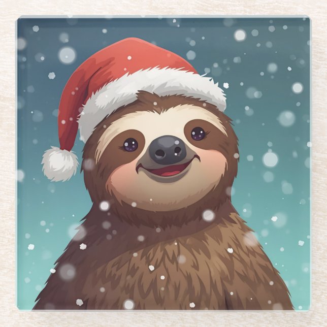 Santa Sloth, Glass Coaster Glasuntersetzer (Vorderseite)