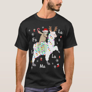 Santa Sloth Riding Llama Rentier Weihnachten T-Shirt