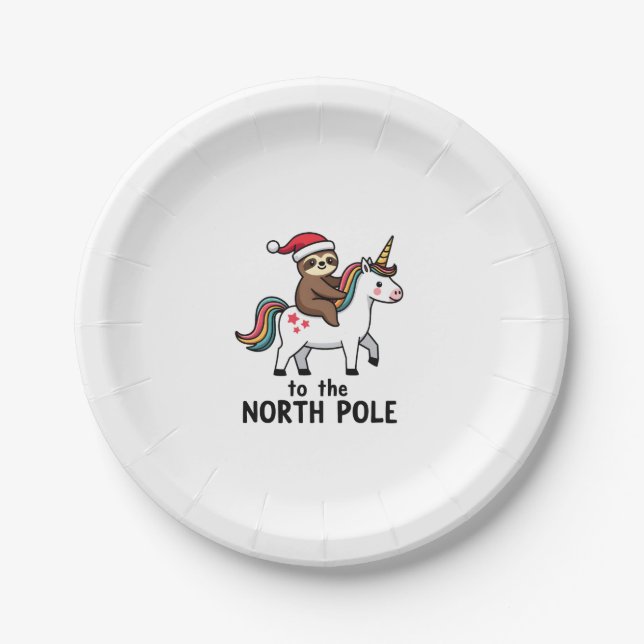 Santa Sloth Riding Unicorn Funny Girl Christmas T- Pappteller (Vorderseite)