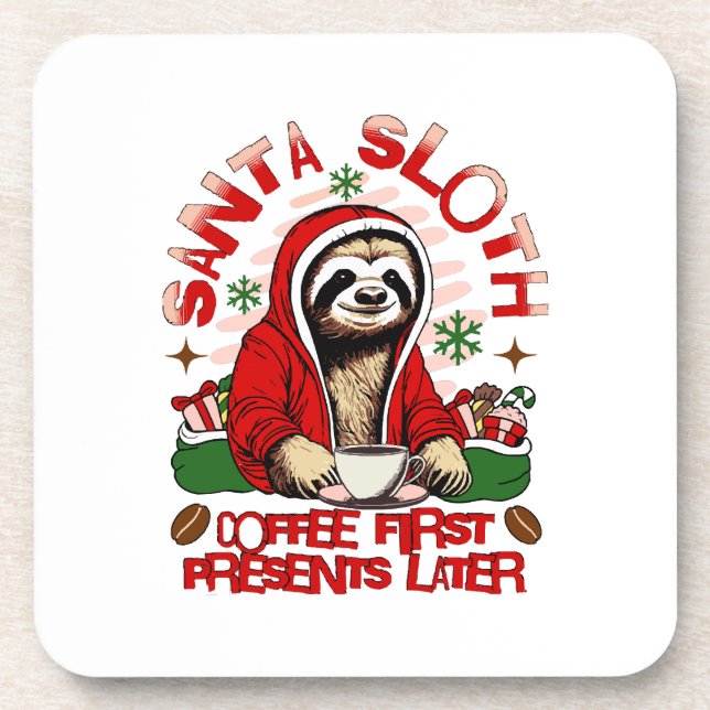 Santa Sloth Schlackenkaffee Getränkeuntersetzer (Vorderseite)