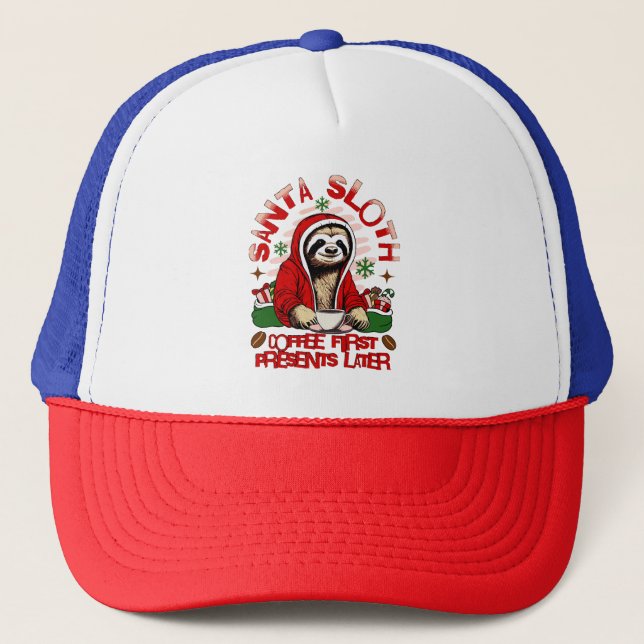 Santa Sloth Schlackenkaffee Truckerkappe (Vorderseite)