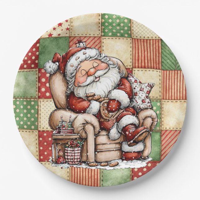 Santa Snoozing On Christmas Eve Pappteller (Vorderseite)