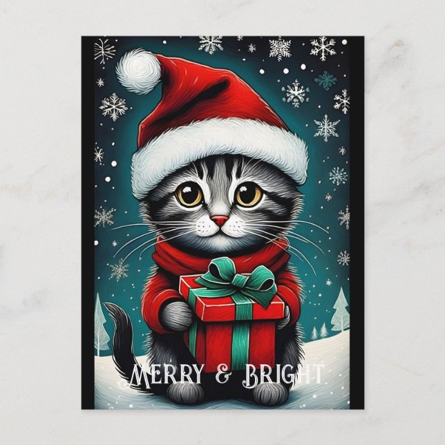 Santa Snowflakes Niedlich Kitty Geschenk Schnee We Postkarte (Vorderseite)