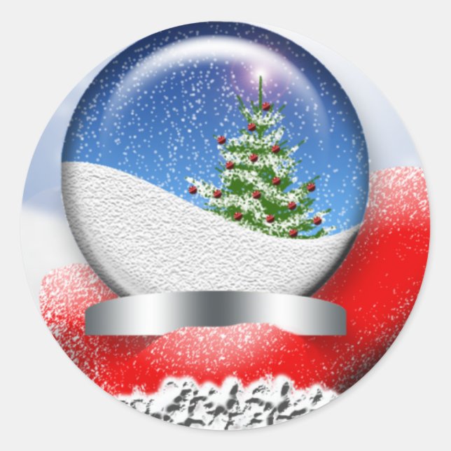 Santa Snowglobe Personalizable Holiday Cards Siege Runder Aufkleber (Vorderseite)
