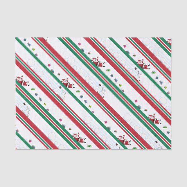 Santa & Snowman Christmas Stripes Seidenpapier (Vorderseite)