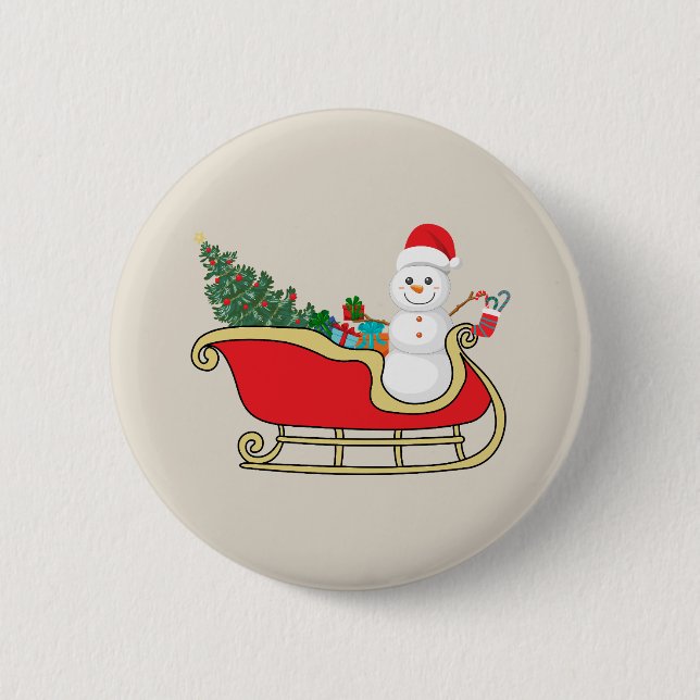 Santa snowman distributing gifts button (Vorderseite)