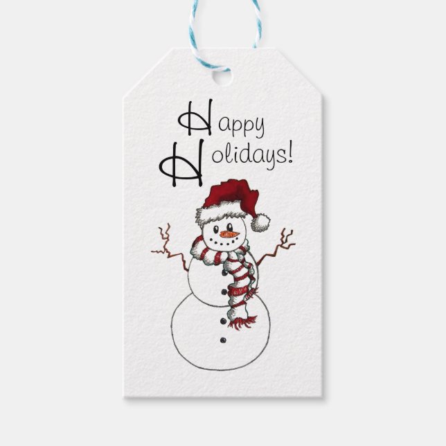 Santa Snowman Geschenkmarke Geschenkanhänger (Vorderseite)