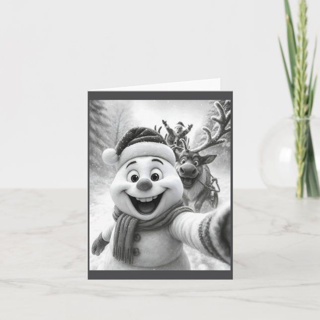 Santa Snowman Reindeer Taking A Selfie Photo Chris Karte (Vorderseite)