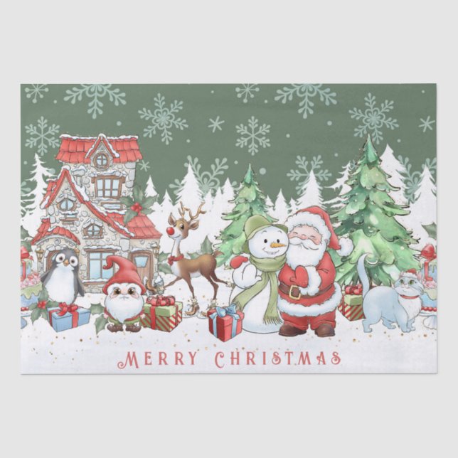 Santa Snowman Reindeer Weihnachten Seidenpapier (Vorderseite)