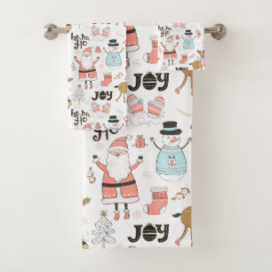 Santa, Snowman, Rentiermuster ID559 Badhandtuch Set