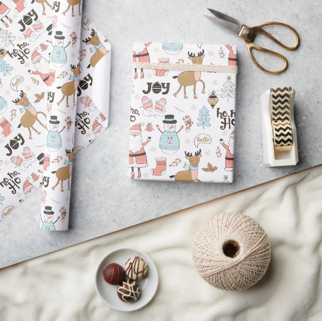 Santa, Snowman, Rentiermuster ID559 Geschenkpapier (Kunsthandwerk)