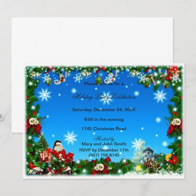 Santa Snowman Snowflakes Weihnachtsfest Party Einl Einladung (Vorne/Hinten)